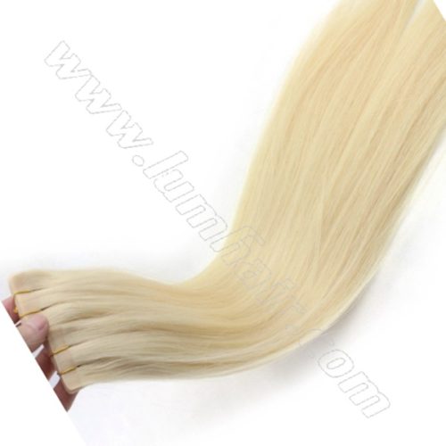 Bleach blonde tape in hair extensions